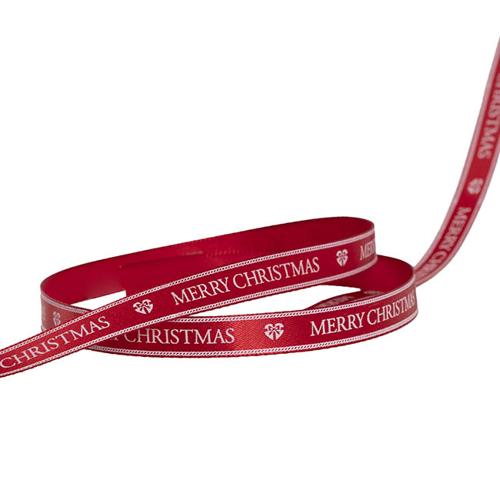 Ribbon Satin Merry Christmas Stripe White Red 10mmx20m