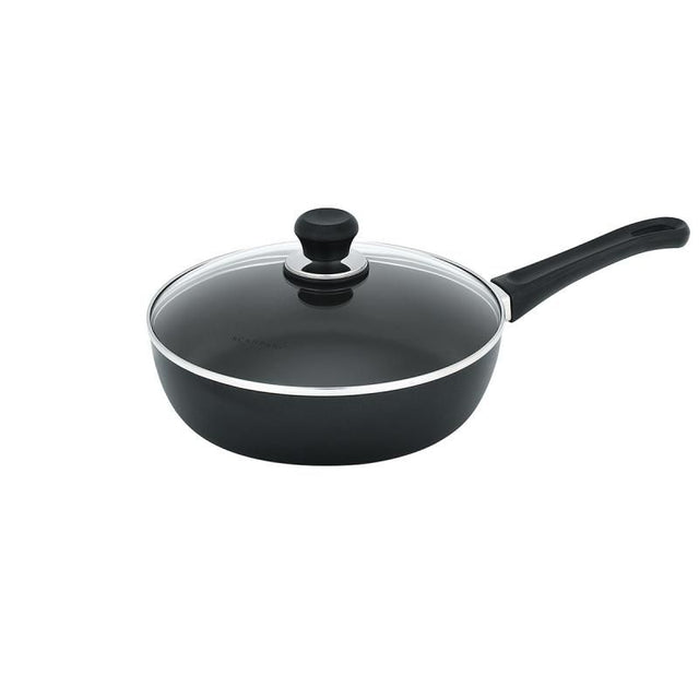 Scanpan Classic Ceramic Titanium Saute Pan 32cm, eco-friendly, non-stick, with tempered lid and ergonomic handle, oven-safe up to 260°C.