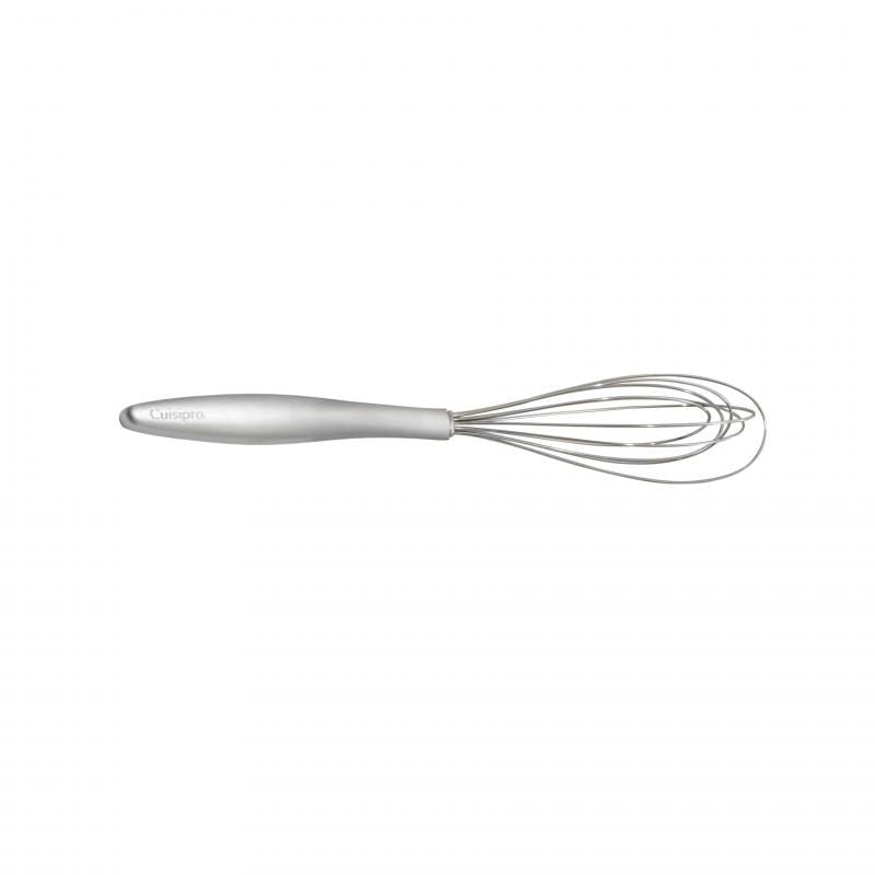 Cuisipro Piccolo 8-inch stainless steel whisk with ergonomic handle, ideal for whipping eggs, creams, and sauces.