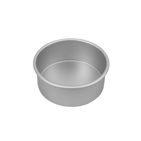 Silver anodised round cake pan, 17.5x7.5cm, featuring non-stick surface and lightweight anodised aluminium for even baking.