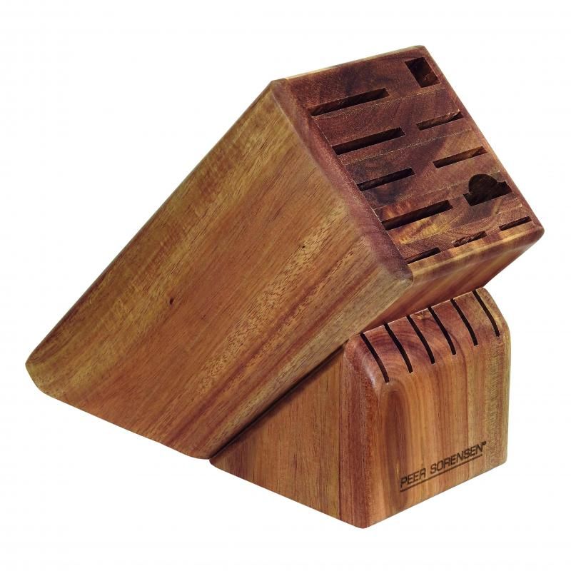 Peer Sorensen 17-slot acacia knife block, elegantly designed for kitchen organization and knife protection, measuring 26x11x22cm.