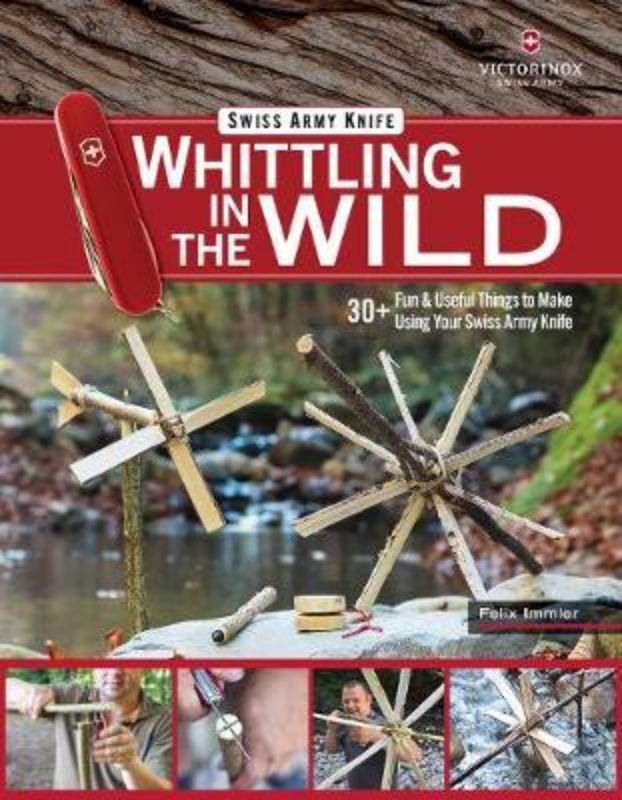 "Guidebook for whittling enthusiasts with 30+ projects using a Swiss Army knife, featuring high-quality photos and QR codes."