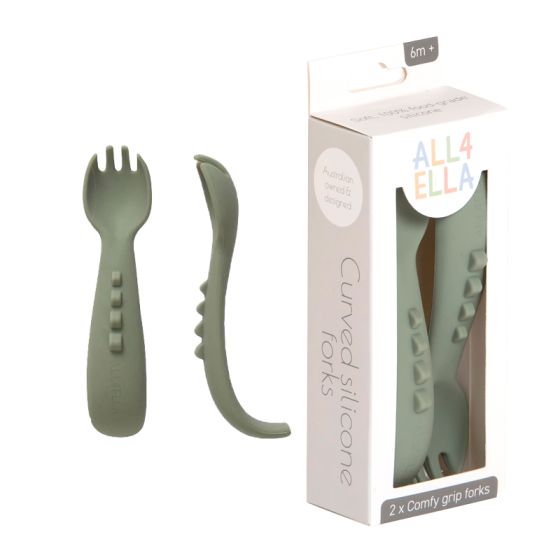 Comfy Grip Silicone Forks 2pk - Olive - All4Ella