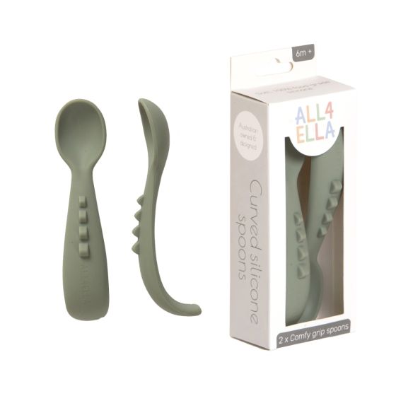 Comfy Grip Silicone Spoons 2pk - Olive - All4Ella
