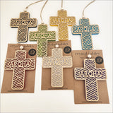 Hanging Ornament - Cross 12 Aroha 2 (White Satin Acrylic)