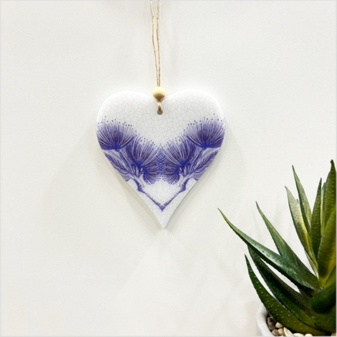 Hanging Ornament - Printed Heart 5 Pohutukawa