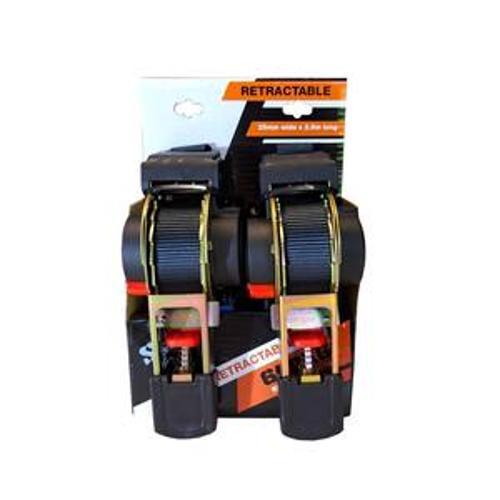Staffy Retractable Ratchet Tie Down 25mm x 3.6m LC320kg BS640kg 2 Packet