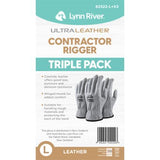 UltraLeather Contactor Rigger Leather Work Gloves 3 Pack Large
