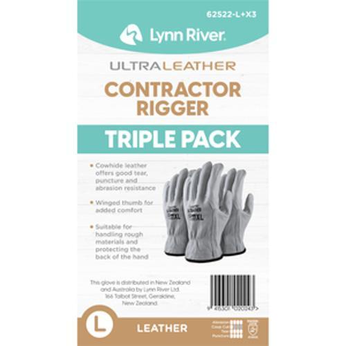 UltraLeather Contactor Rigger Leather Work Gloves 3 Pack X-Large