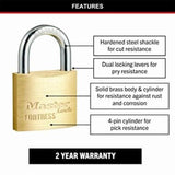 Fortress Keyed Padlock Solid Brass 40mm 2 Packet