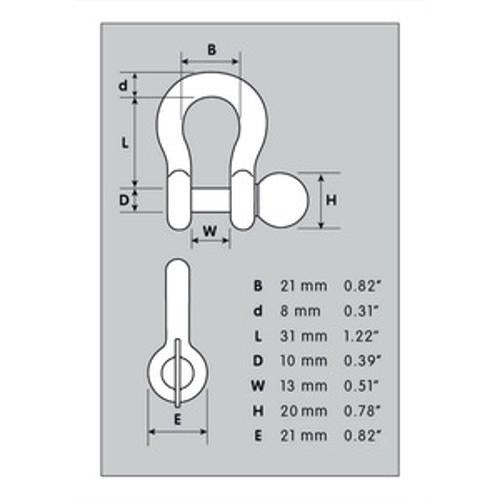 Bow Shackle Easy Open Key Galvanised Powder Coated 8mm 1500kg