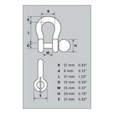 Bow Shackle Easy Open Key Galvanised Powder Coated 8mm 1500kg