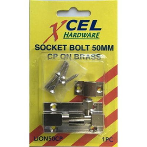 Socket Bolt 50mm Brass Chrome Plate Carded