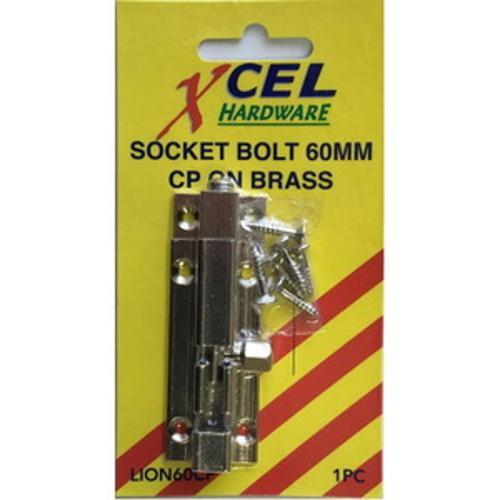 Socket Bolt 60mm Brass Chrome Plate Carded