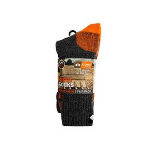 Apex Boot Socks 5 pr Pack Grey/Org Blk/Org Large Mens UK 8-13