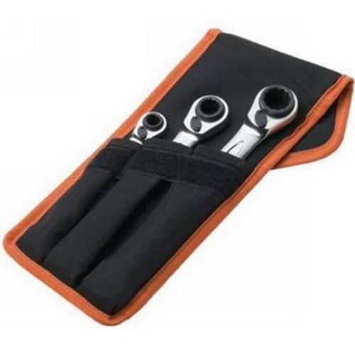 8 - 19mm 3-Piece Reversible Ratchet Spanner Set CrV Matte Nickel/Chrome Plated