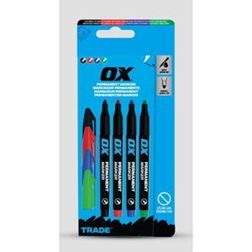 Trade Permanent Marker Assorted 4Pk Black Red Blue Green