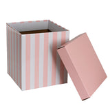 Gift Box with Lid Tall Stripes Pink and White (22x22x25cmH)