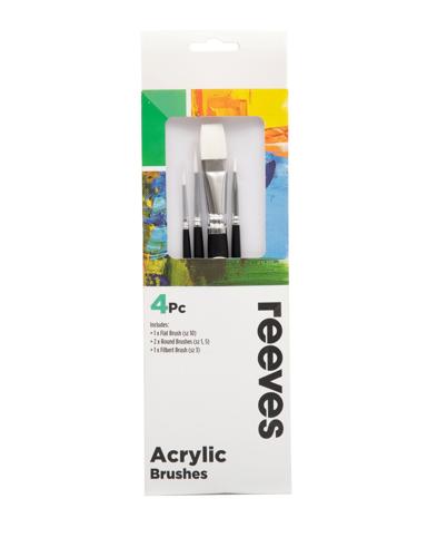 Reeves Acrylic Brush Sets White Synthetic Short Handle 4pc