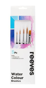 Reeves Watercolour Brush Sets Gold Synthetic Short Handle 5pc