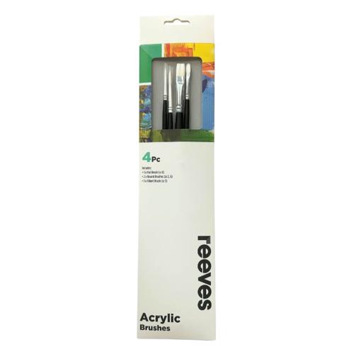 Reeves Acrylic Brush Sets White Synthetic Long Handle 4pc
