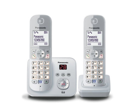 Digital cordless phone set with noise reduction, power failure talk, smart functions, and key finder compatibility.