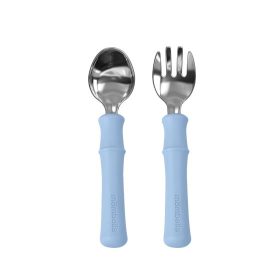 Panda Fork & Spoon - Light Blue - Mombella