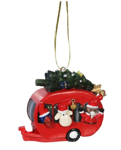 Hanging Ornament - Christmas Caravan with Kiwi / Pukeko / Sheep
