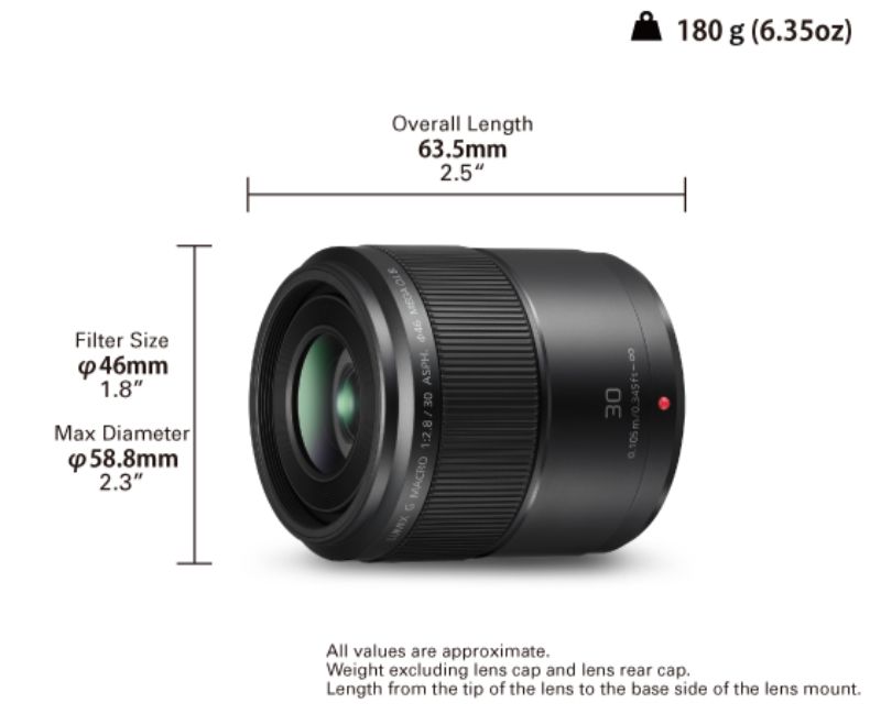 Panasonic Lumix Macro Lens 30mm F2.8 ASPH, perfect for detailed close-ups with O.I.S. and lightweight, portable design.