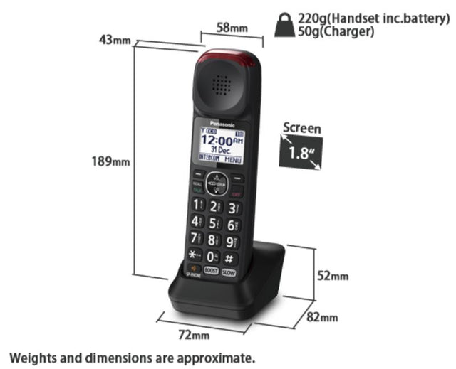 Panasonic cordless phone handset KX-TGMA44AZB in sleek black, designed for easy connectivity and clear communication.