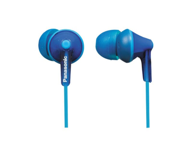 Panasonic blue stereo inside earphones with Ergo Fit design, 1.1m cord, and three changeable earpads for comfort.