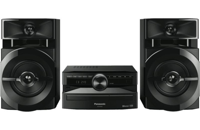 Panasonic Mini System SC-UX100GN-K features 300W RMS, Bluetooth, and a 13cm woofer for powerful, portable audio.