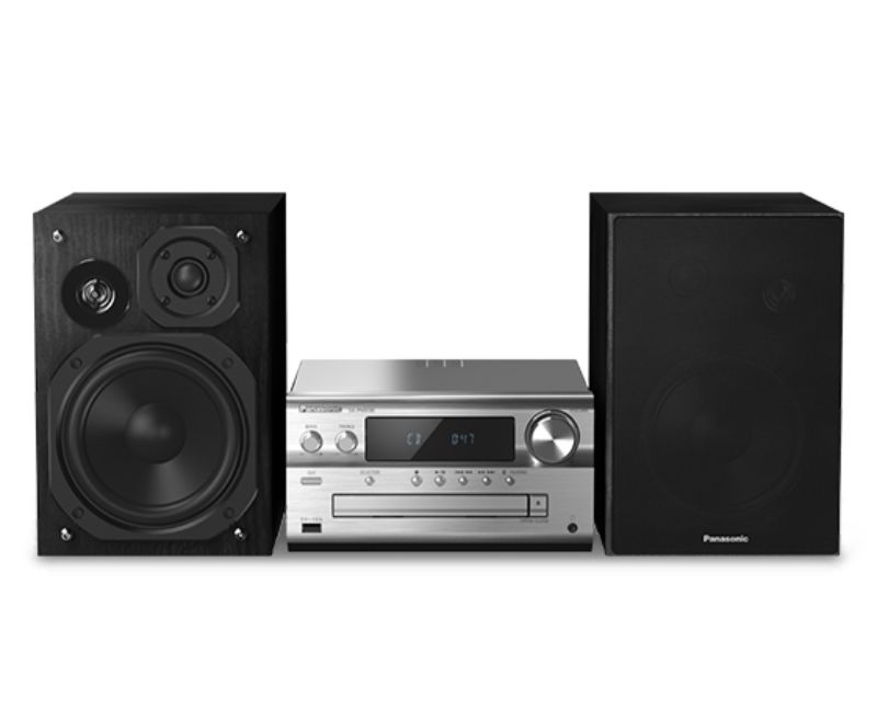 Compact Panasonic Premium Micro System with Hi-Res audio, Bluetooth, CD playback, and versatile 3-speaker design.