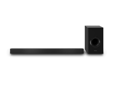 Panasonic 2.1ch Soundbar with wireless subwoofer, WiFi, Chromecast, and sleek wall-mountable design for immersive audio experience.