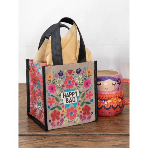 Gift Bag Recycled - Happy Bag Teal Folk Flower Sml