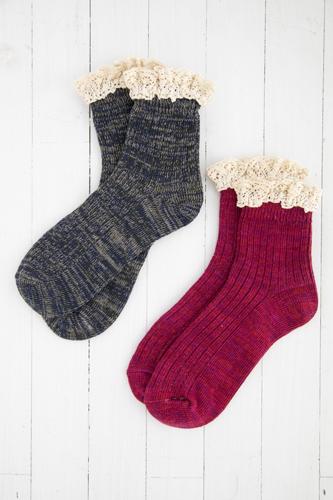 Sock Set Crochet Ruffle Berry/Grey