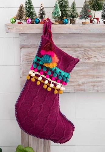 Pom Pom Stocking Berry