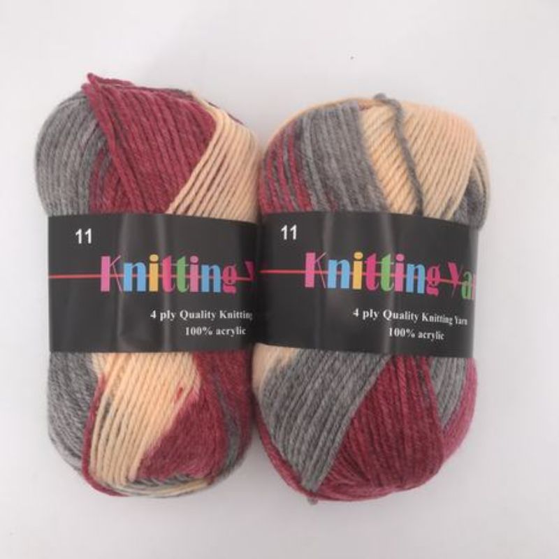 Vibrant knitting yarn set (#11 Mix) in 100g, 6 pieces, perfect for versatile projects and colorful creations.