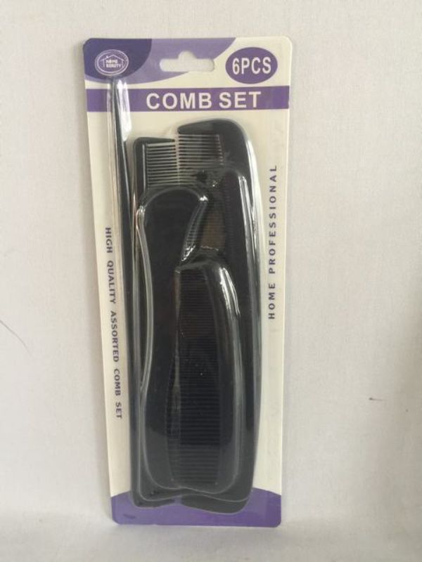 Black comb set with 6 high-quality combs in each pack, perfect for styling and detangling hair. 12 packs included.