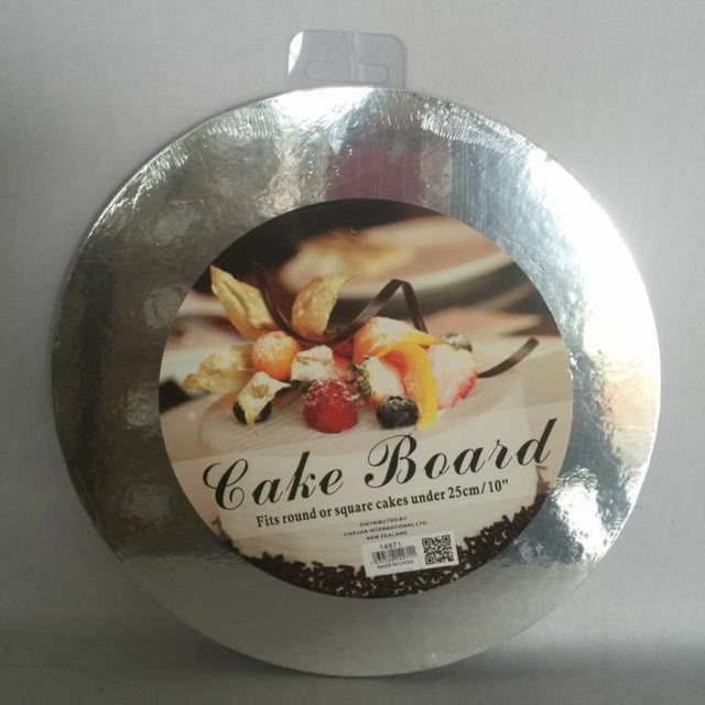 Round silver 25cm cake boards, 20 pieces total, perfect for presenting and serving cakes.