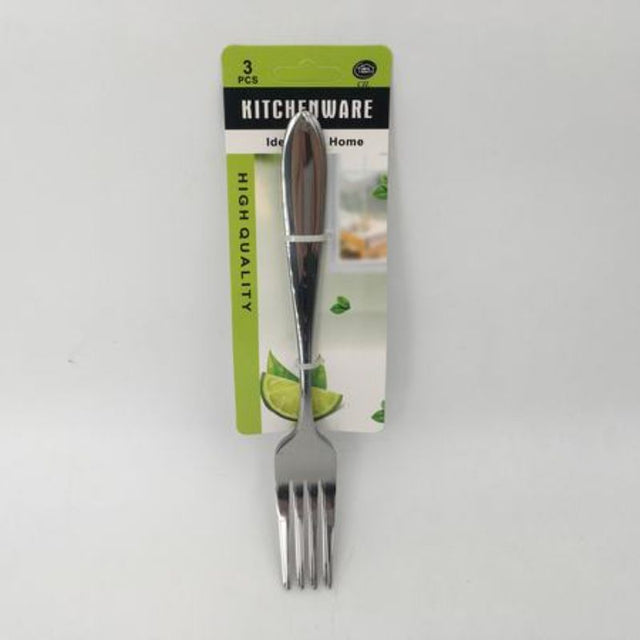 Set of 36 silver forks, packaged in 12 packs with 3 forks each, ideal for parties and gatherings.