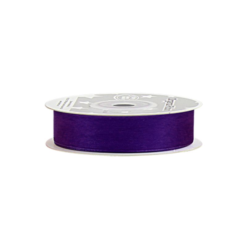 Dark purple organza ribbon set of 5, 2cm wide and 25 yards long, perfect for elegant bows and crafting projects.