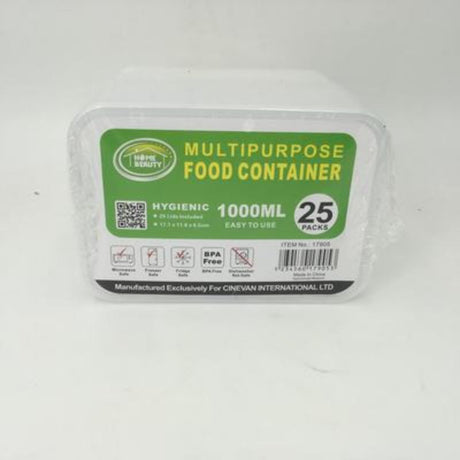 Set of 300 plastic food containers, 1000ml, dimensions 17.1x11.8x6.5cm, ideal for food storage.