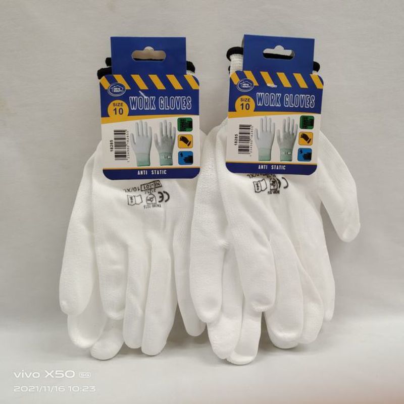 Premium white work gloves (12 pairs) offering durability, comfort, and excellent grip for various tasks like construction and gardening.