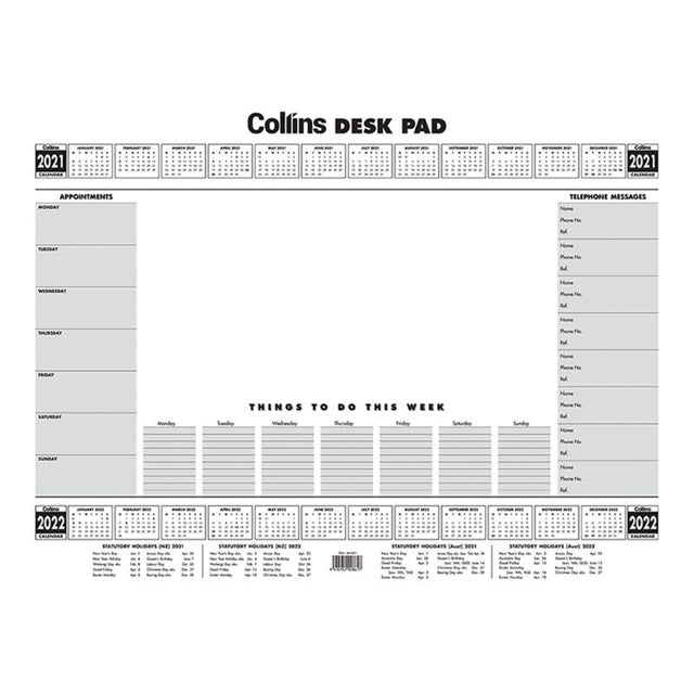 Collins A2 Executive Desk Pad 50lf 2021/2022, a stylish organizational tool with a smooth writing surface for enhanced productivity.