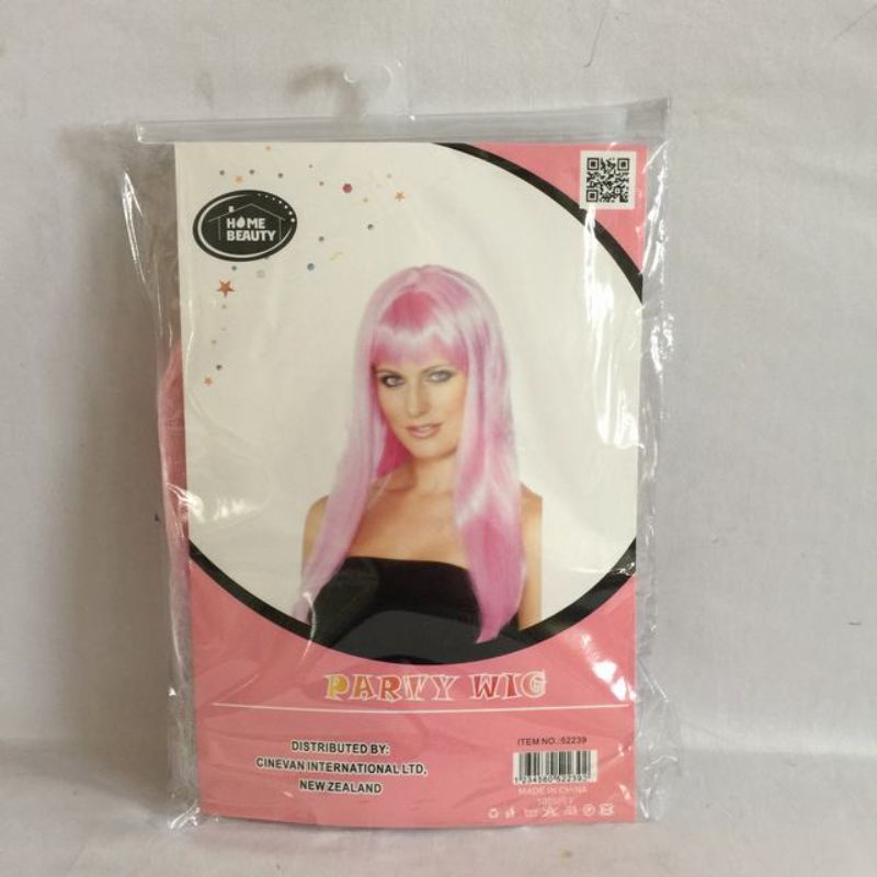 Set of 5 long straight light pink party wigs, perfect for costumes and festivals, made from high-quality synthetic fibers.