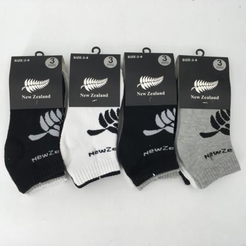 Colorful New Zealand-themed socks for kids and adults, size 2-8, pack of three pairs for comfort and style.