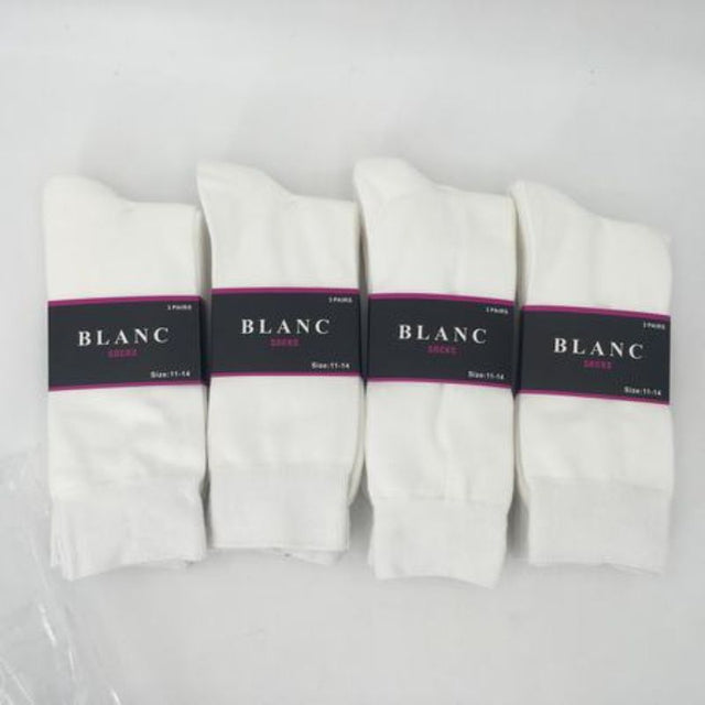 White socks size 11-14, sold in a pack of 12 pairs, perfect for everyday wear.