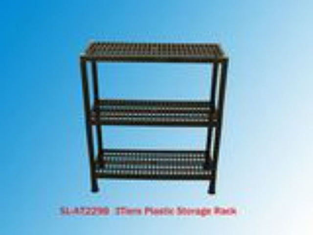 Black plastic shoe rack with 3 tiers, measuring 56 x 22.5 x 63.5 cm, sold in a set of 12 units.