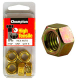 Champion 7/16in UNF hex nut (A) - GR5, durable and strong for various heavy-duty fastening applications.